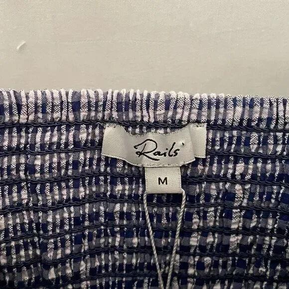 NWT RAILS Maeve Fluted Seersucker Womens Navy Gingham Midi Dress size Medium - Picture 6 of 9